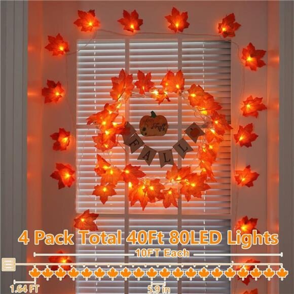 4 Packs Fall Decorations for Home,Thanksgiving Lights Battery Operated,LED Light - Picture 3 of 14